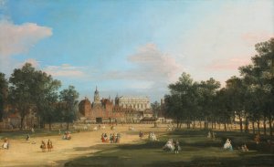 London, A View Of The Old Horse Guards And Banqueting Hall, Whitehall Seen From St. James'Park by Canaletto Oil Painting
