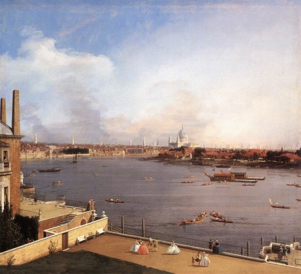 London: The Thames and the City of London from Richmond House by Canaletto - Hand-Painted Oil Painting Reproduction