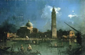 Night-time Celebration Outside the Church of San Pietro di Castello by Canaletto - Oil Painting Reproduction