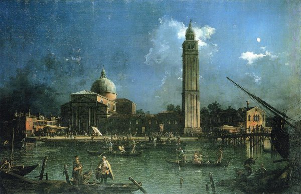 Night-time Celebration Outside the Church of San Pietro di Castello by Canaletto - Hand-Painted Oil Painting Reproduction