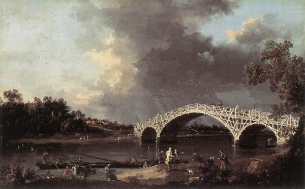 Old Walton Bridge by Canaletto - Hand-Painted Oil Painting Reproduction