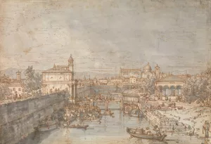 Padua; The River Bacchiglione and the Porta Portello by Canaletto Oil Painting
