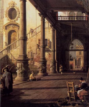 Perspective View with Portico Detail by Canaletto Oil Painting
