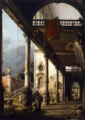 Perspective View with Portico by Canaletto - Oil Painting Reproduction