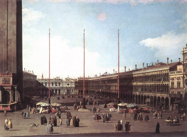 Piazza San Marco, Looking toward San Geminiano by Canaletto - Hand-Painted Oil Painting Reproduction