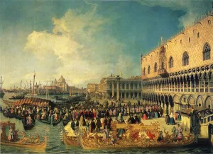 Reception of the Imperial Ambassador at the Doge's Palace by Canaletto Oil Painting
