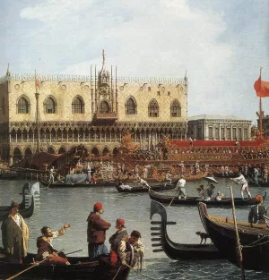 Return of the Bucentoro to the Molo on Ascension Day Detail by Canaletto - Oil Painting Reproduction