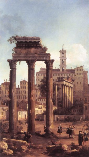 Rome: Ruins of the Forum, Looking Towards the Capitol by Canaletto - Hand-Painted Oil Painting Reproduction