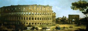 Rome: View of the Colosseum and the Arch of Constantine by Canaletto Oil Painting