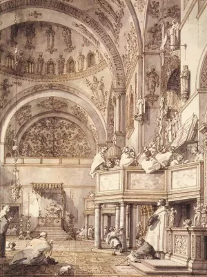 San Marco: the Crossing and North Transept, with Musicians Singing by Canaletto Oil Painting