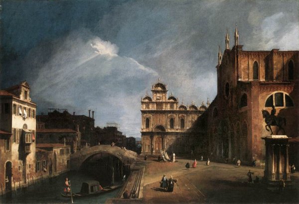 Santi Giovanni e Paolo and the Scuola di San Marco by Canaletto - Hand-Painted Oil Painting Reproduction