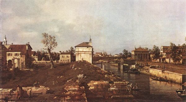 The Brenta Canal at Padua by Canaletto - Hand-Painted Oil Painting Reproduction
