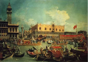 The Bucintgoro by the Molo on Ascension Day by Canaletto - Oil Painting Reproduction