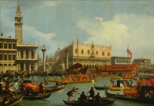 The Bucintore Returning to the Molo on Ascension Day by Canaletto Oil Painting