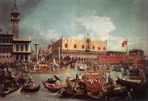The Bucintoro Returning to the Molo on Ascension Day by Canaletto Oil Painting