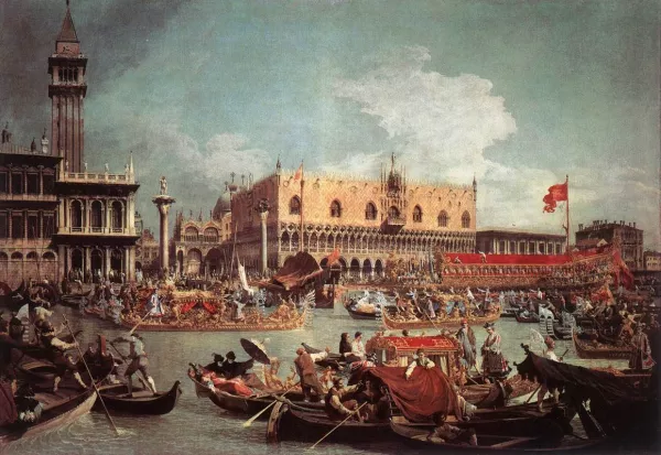 The Bucintoro Returning to the Molo on Ascension Day painting by Canaletto