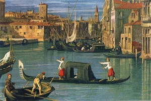 The Grand Canal and the Church of the Salute Detail by Canaletto Oil Painting