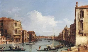 The Grand Canal from Campo San Vio towards the Bacino by Canaletto Oil Painting