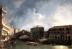 The Grand Canal Near the Ponte di Rialto by Canaletto - Oil Painting Reproduction