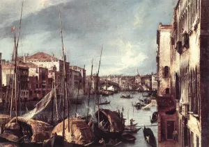 The Grand Canal with the Rialto Bridge in the Background Detail Oil painting by Canaletto