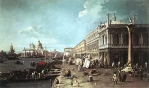 The Molo with the Library and the Entrance to the Grand Canal by Canaletto Oil Painting