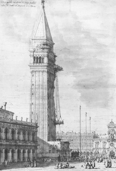 The Piazzetta: Looking North, The Campanile Under Repair by Canaletto - Hand-Painted Oil Painting Reproduction