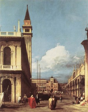 The Piazzetta, Looking toward the Clock Tower by Canaletto Oil Painting