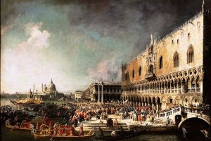 The Reception of the French Ambassador Jacques-Vincent Languet, Compte de Gergy, at the Doge's Palace by Canaletto Oil Painting
