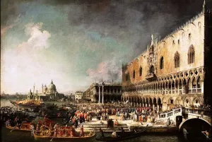 The Reception of the French Ambassador Jacques-Vincent Languet, Compte de Gergy, at the Doge's Palace by Canaletto Oil Painting