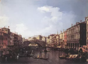 The Rialto Bridge from the South by Canaletto Oil Painting