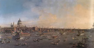 The River Thames with St. Paul's Cathedral on Lord Mayor's Day by Canaletto - Oil Painting Reproduction