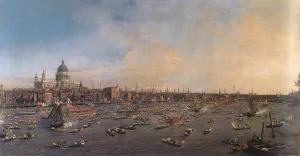 The River Thames with St. Paul's Cathedral on Lord Mayor's Day by Canaletto Oil Painting