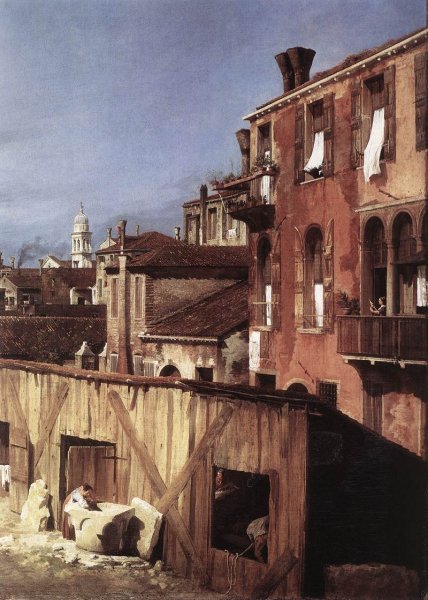 The Stonemason's Yard (detail) by Canaletto - Hand-Painted Oil Painting Reproduction