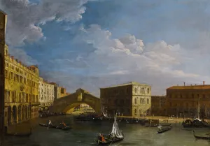 Venice, a view of the Grand Canal and the Rialto Bridge from the North by Canaletto Oil Painting
