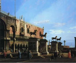 Venice: Capriccio with the Four Horses from the Cathedral of San Marco by Canaletto Oil Painting