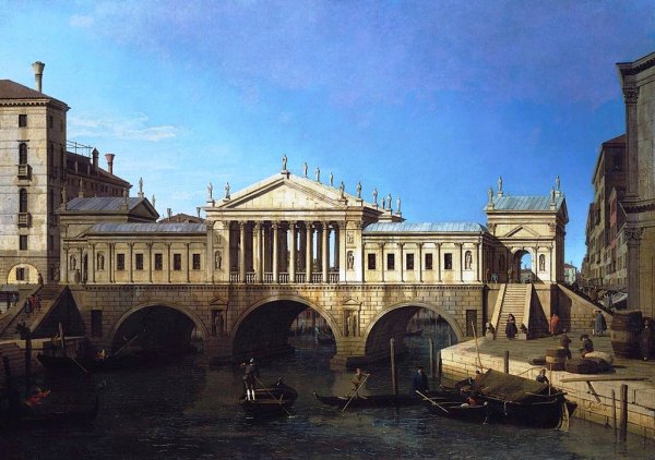 Venice: Caprice View with a Palladio Design for the Rialto by Canaletto - Hand-Painted Oil Painting Reproduction