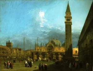 Venice: Piazza San Marco with the Basilica and Campanile by Canaletto Oil Painting
