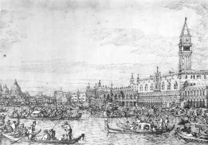 Venice: The Canale di San Marco with the Bucintoro at Anchor by Canaletto Oil Painting