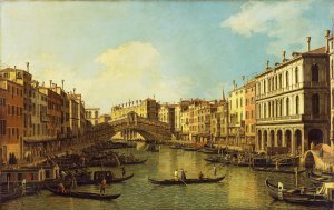 Venice, the Grand Canal from the Palazzo Dolfin-Manin to the Rialto Bridge Oil painting by Canaletto