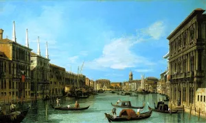 Venice: The Grand Canal from the Palazzo Vendramin Calergi towards S. Geremia by Canaletto Oil Painting