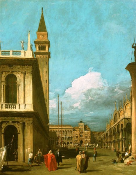 Venice: The Piazzetta towards the Torre dell Olorogio by Canaletto - Hand-Painted Oil Painting Reproduction