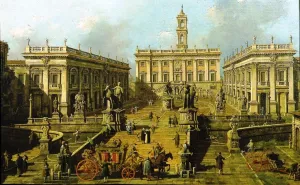 View of Rome The Piazza del Campidoglio and the Cordonata by Canaletto Oil Painting