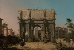View of the Arch of Constantine with the Colosseum by Canaletto Oil Painting