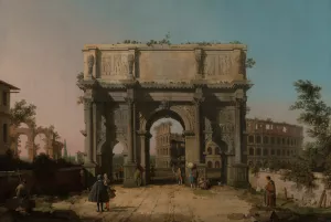 View of the Arch of Constantine with the Colosseum by Canaletto Oil Painting