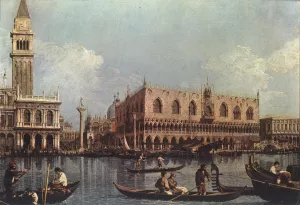 View of the Bacino di San Marco (St Mark's Basin) by Canaletto Oil Painting