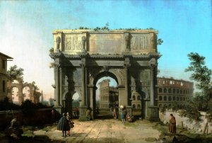 View the Arch of Constantine with the Coliseum