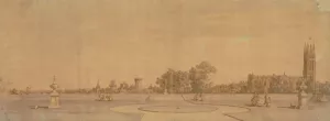 Warwick- The Town and Castle from the Priory Gardens by Canaletto Oil Painting