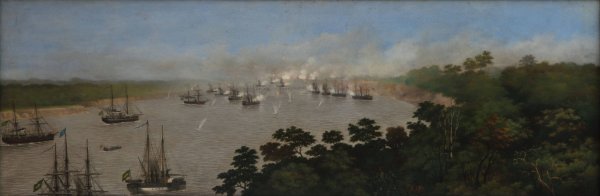 Ataque de la escuadra Brasilena a las bat. de Curupayti  by Candido Lopez - Hand-Painted Oil Painting Reproduction
