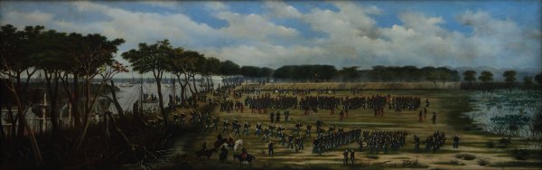 Desembarco del Ejercito Argentino frente a las trincheras de Curuzu  by Candido Lopez - Hand-Painted Oil Painting Reproduction