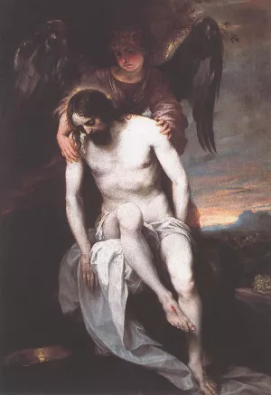 The Dead Christ Supported by an Angel by Cano Alonso - Oil Painting Reproduction